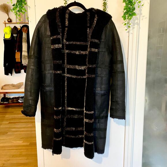 Sprung Freres Reversible Lamb Leather Fur Hooded Coat Sherpa Hood S MSRP $4500 - Picture 4 of 16